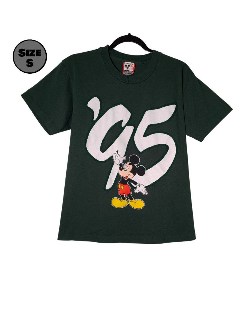 VINTAGE Walt Disney World '95 USED Shirt (S, Green, Single Stitch, Mickey, 1995)